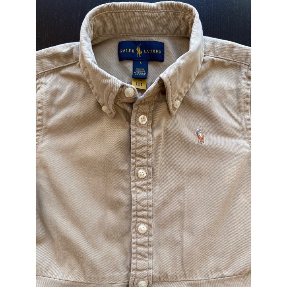 Ralph Lauren Girls Shirt Dress Size 5 Khaki Long Sleeve Button-Down Prep School